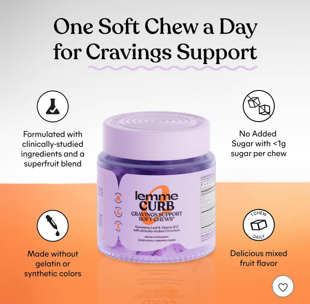 Lemme Curb Soft Chews - Craving Support, Chromax, Gymnema Leaf & Vitamin B12 - 1 Chew Daily - Mixed Fruit Flavored - 30ct