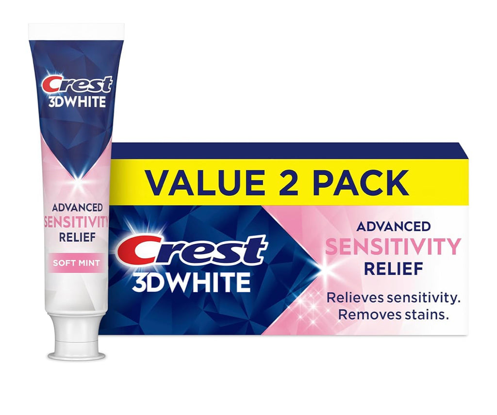 Crest 3DWhite Advanced Whitening Sensitivity Relief Toothpaste | Soft Mint, 3.3 Oz, Value Pack Of 2