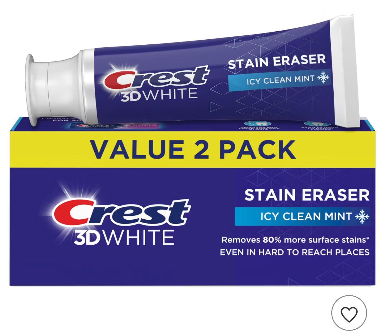 Crest 3D White Stain Eraser Fluoride Toothpaste - Icy Clean Mint - 3.8oz - 2 Pack