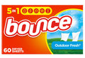 Bounce Outdoor Fresh Fabric Softener Dryer Sheets - 60ct: Box, Bleach-Free, Household Dryer Sheets