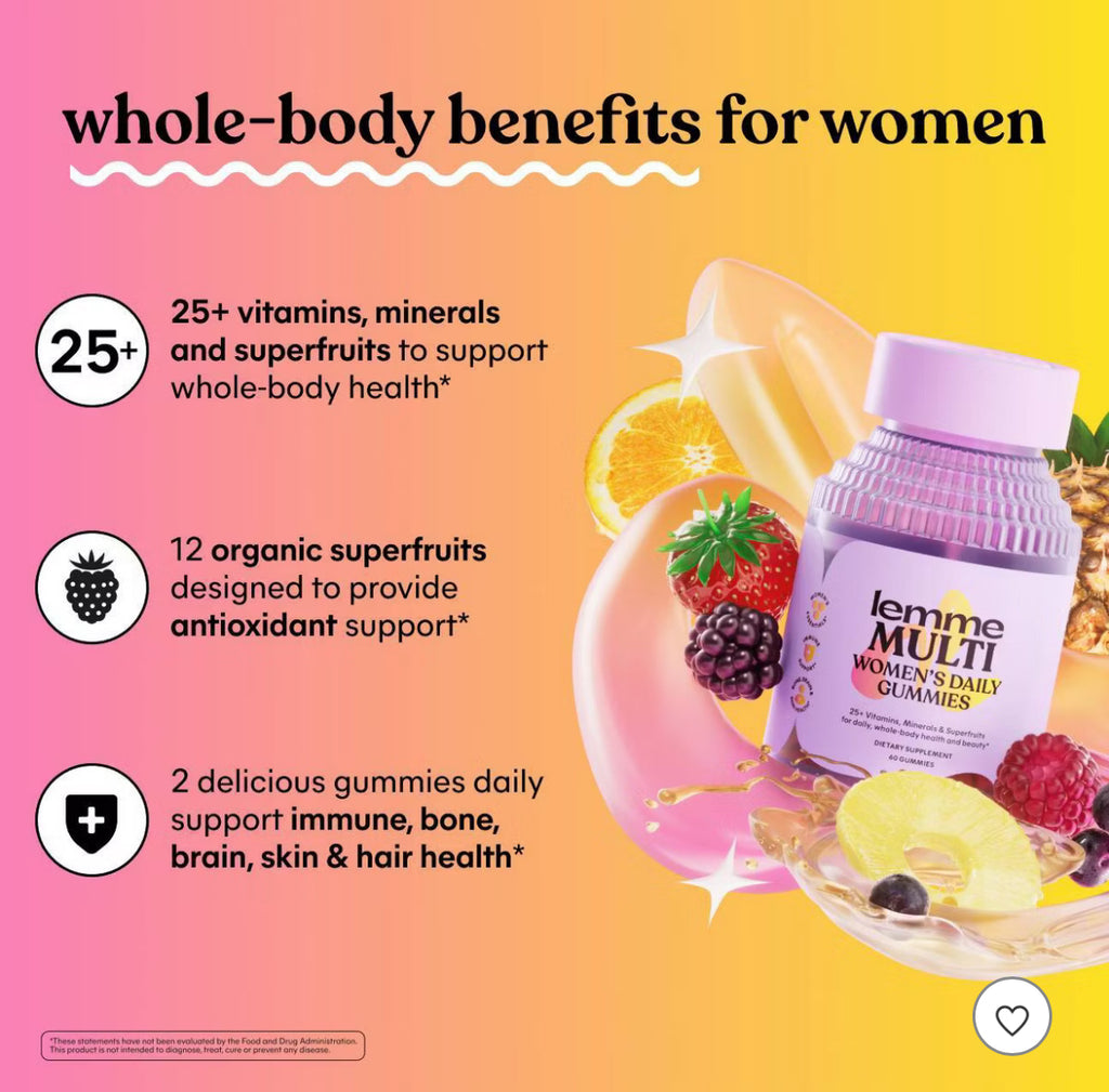 Lemme Multi Daily Gummies - Essential Daily Wellness Support - 25+ Vitamins & Minerals - Raspberry Orange Flavor - 60ct