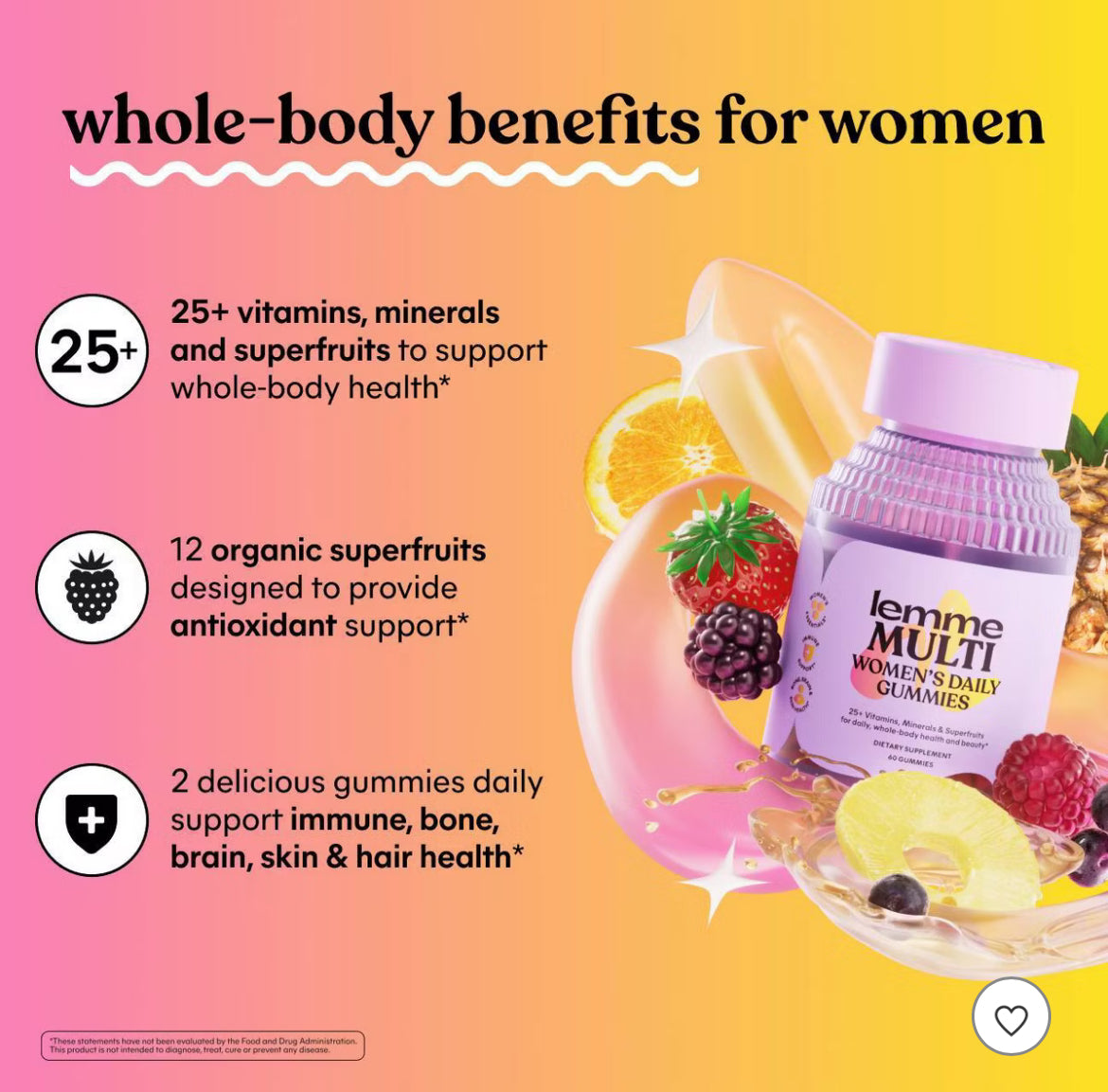 Lemme Multi Daily Gummies - Essential Daily Wellness Support - 25+ Vitamins & Minerals - Raspberry Orange Flavor - 60ct