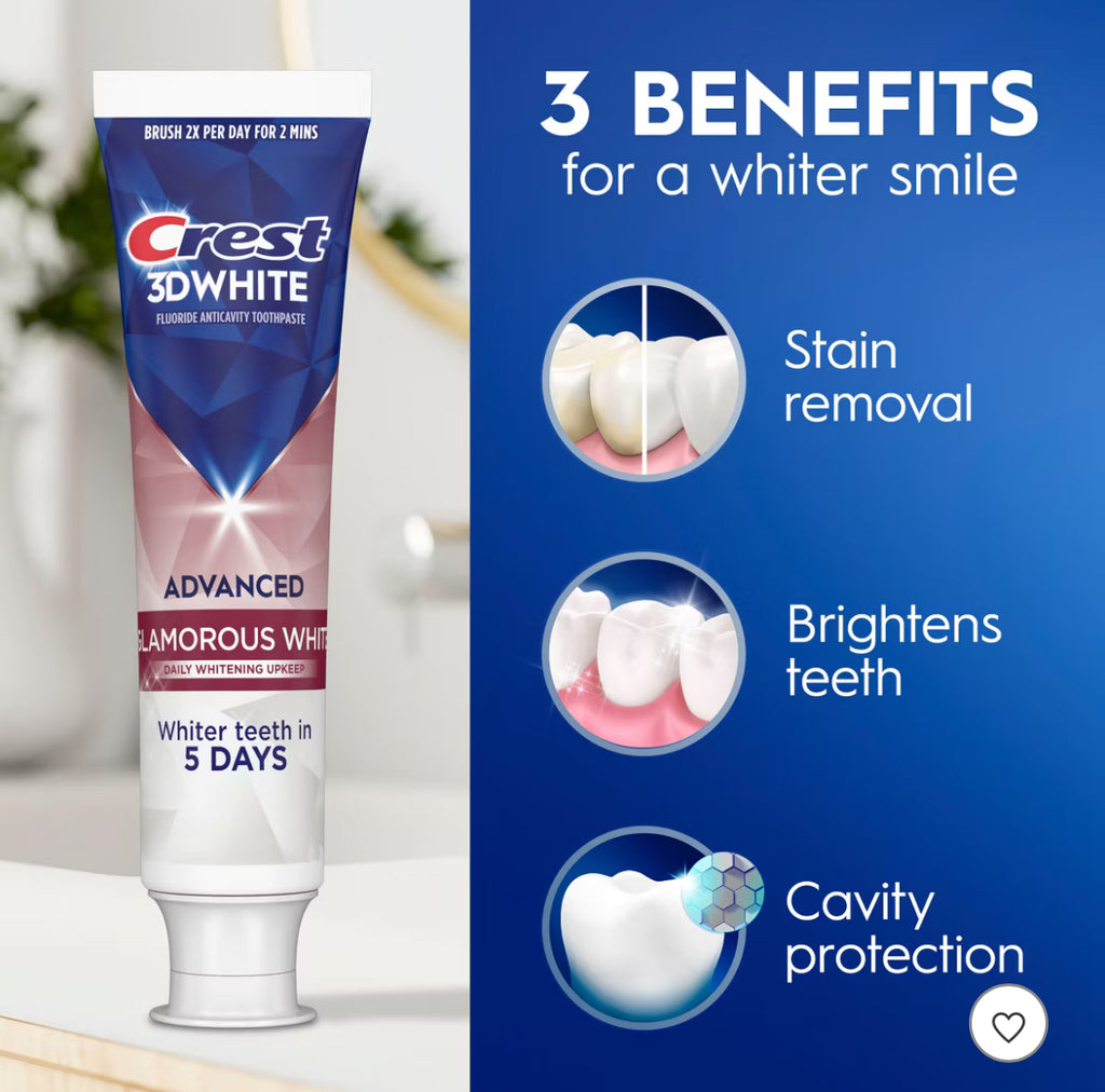 3 Pack: Crest 3D White Advanced Glamorous Teeth Whitening Toothpaste - 3.3oz