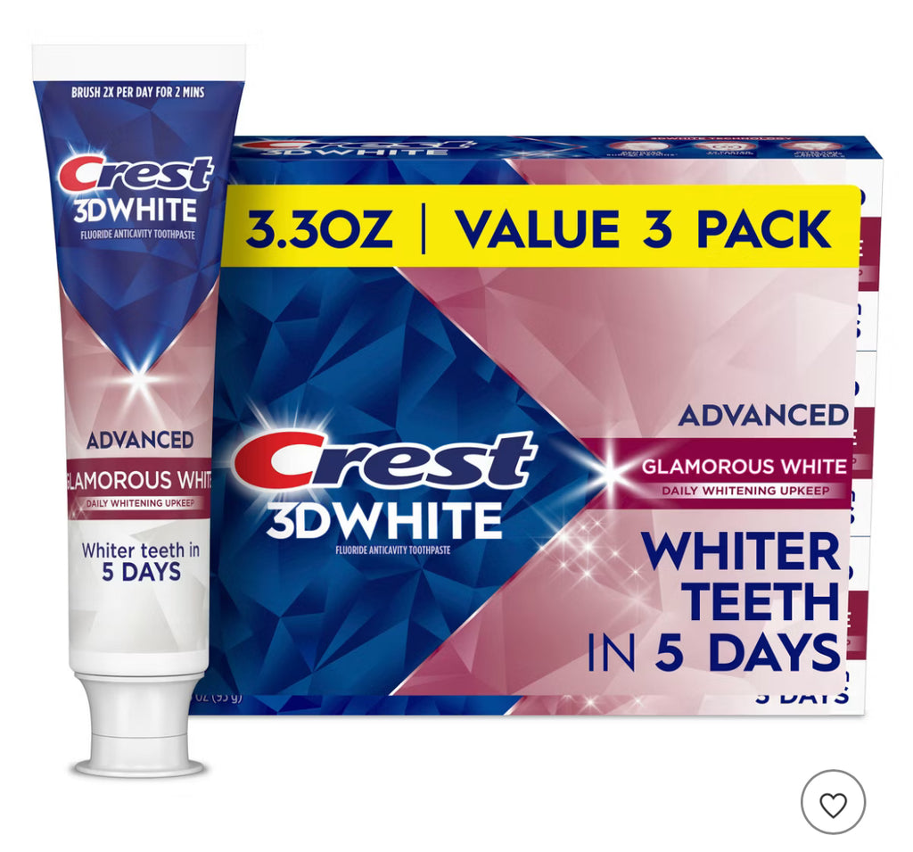 3 Pack: Crest 3D White Advanced Glamorous Teeth Whitening Toothpaste - 3.3oz
