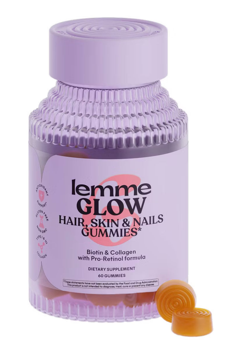 Lemme Glow Collagen Gummies - Hair, Skin & Nail Support - Biotin, Collagen, Trace Minerals & Vitamins - Peach Flavored - 60ct