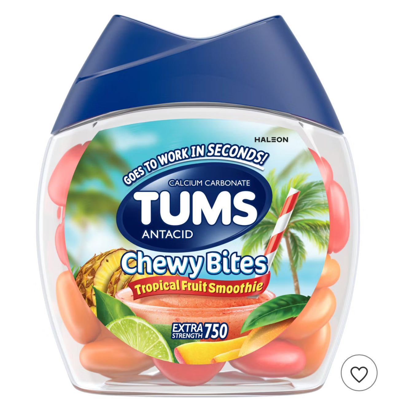 Tums Chewy Bites Antacid Chewables Tropical Fruit Smoothie 32ct