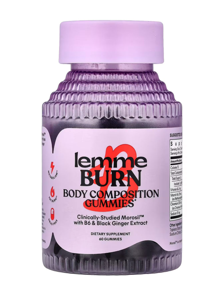 Lemme Burn Gummies - Metabolism & Belly Fat Support - Morosil, Black Ginger, B12 & Chromium - 60ct
