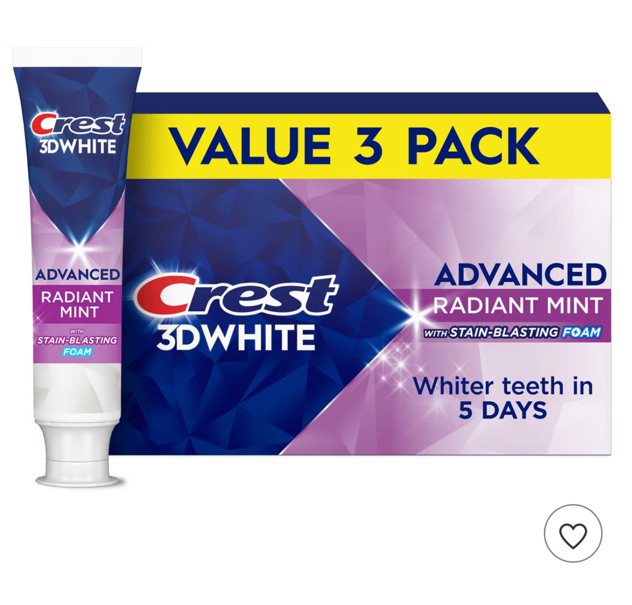Crest 3D White Advanced Teeth Whitening Toothpaste - Radiant Mint - 3.3oz/3pk: Contains Fl ￼