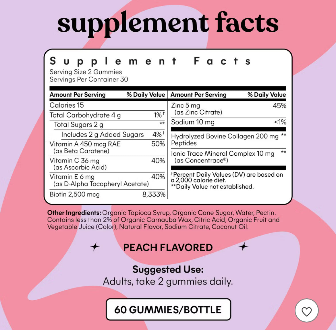 Lemme Glow Collagen Gummies - Hair, Skin & Nail Support - Biotin, Collagen, Trace Minerals & Vitamins - Peach Flavored - 60ct