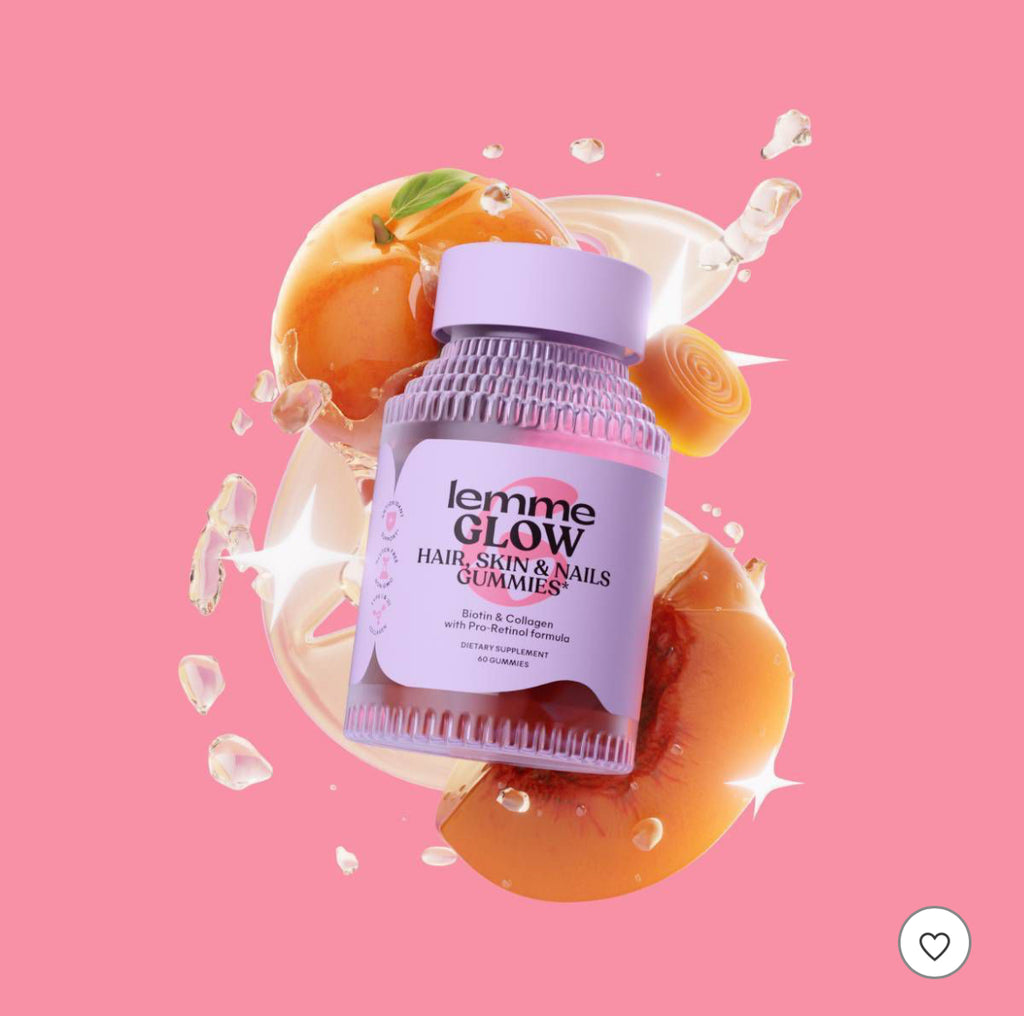 Lemme Glow Collagen Gummies - Hair, Skin & Nail Support - Biotin, Collagen, Trace Minerals & Vitamins - Peach Flavored - 60ct