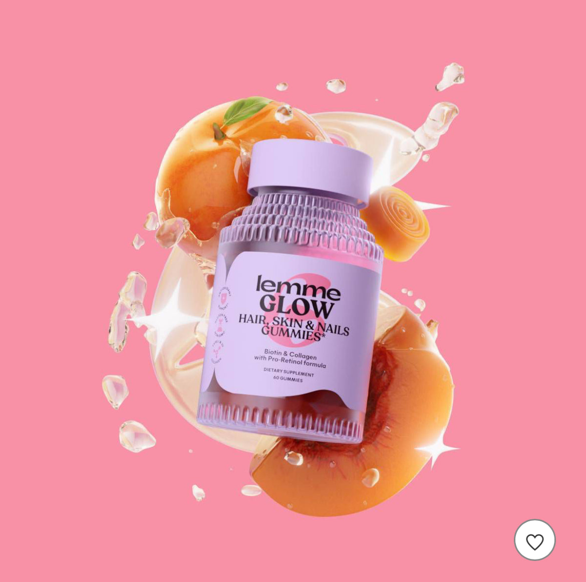 Lemme Glow Collagen Gummies - Hair, Skin & Nail Support - Biotin, Collagen, Trace Minerals & Vitamins - Peach Flavored - 60ct