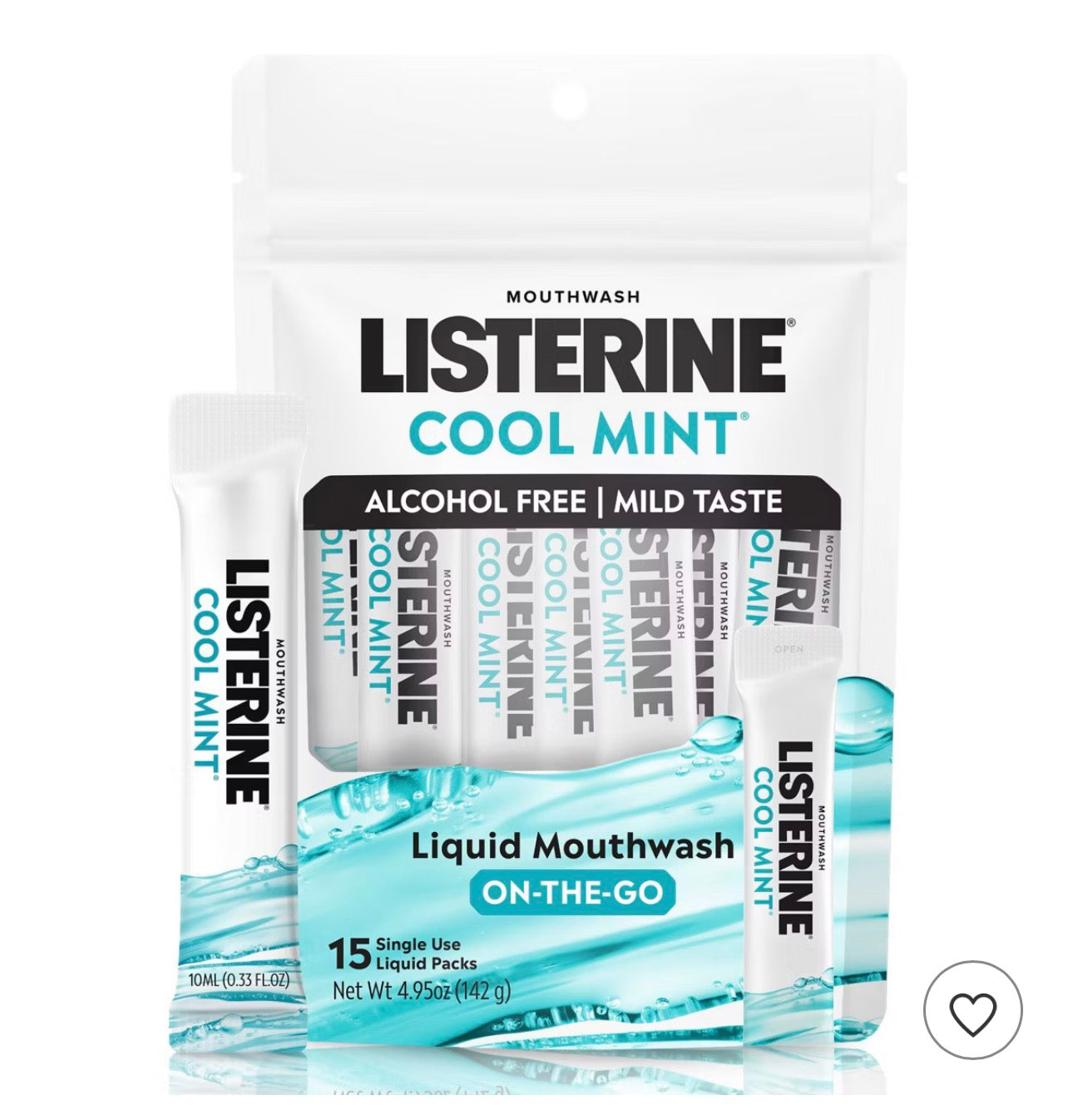 Listerine On-The-Go Alcohol-Free Cool Mint Mouthwash Packets - 0.33 fl oz/15ct