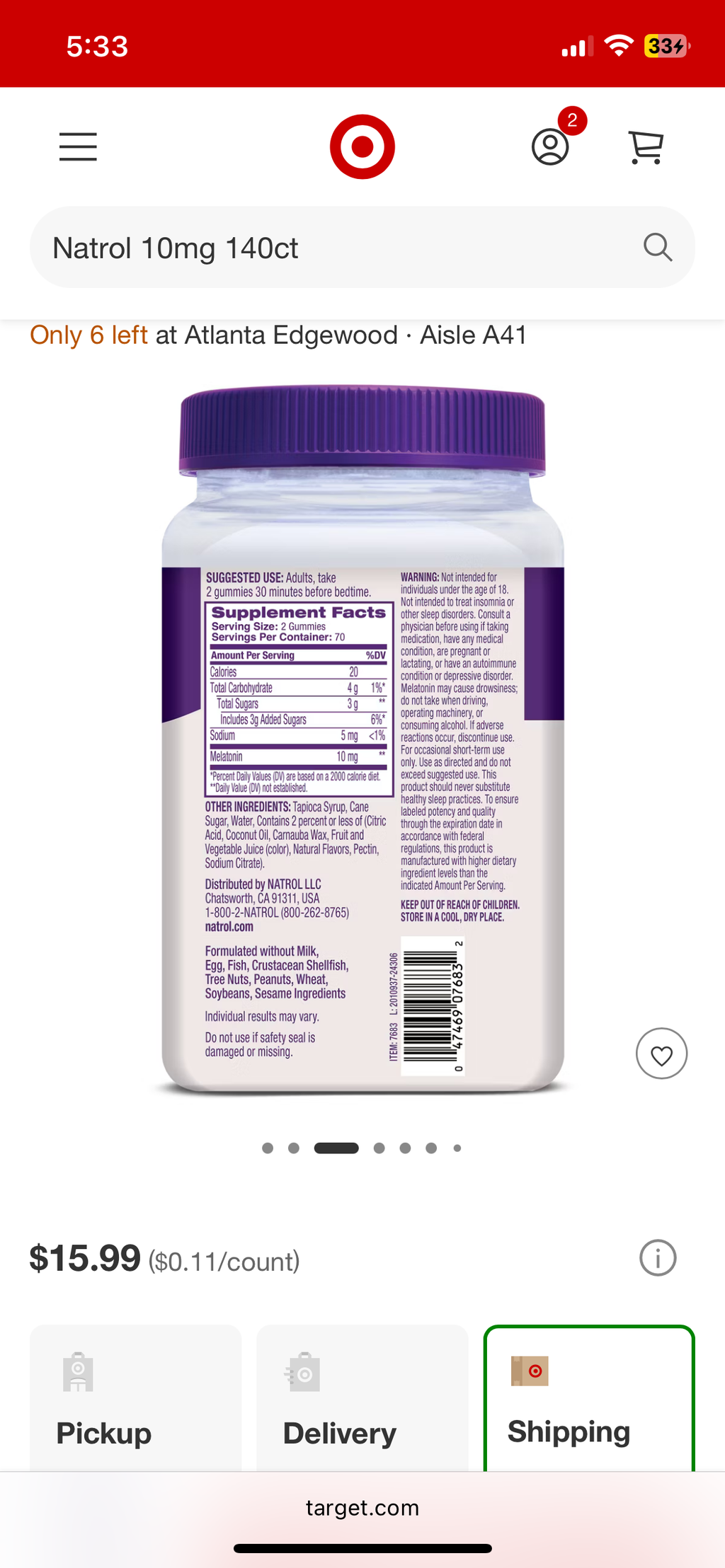 Natrol 10mg Sleep Aid Gummies - Strawberry - 140ct