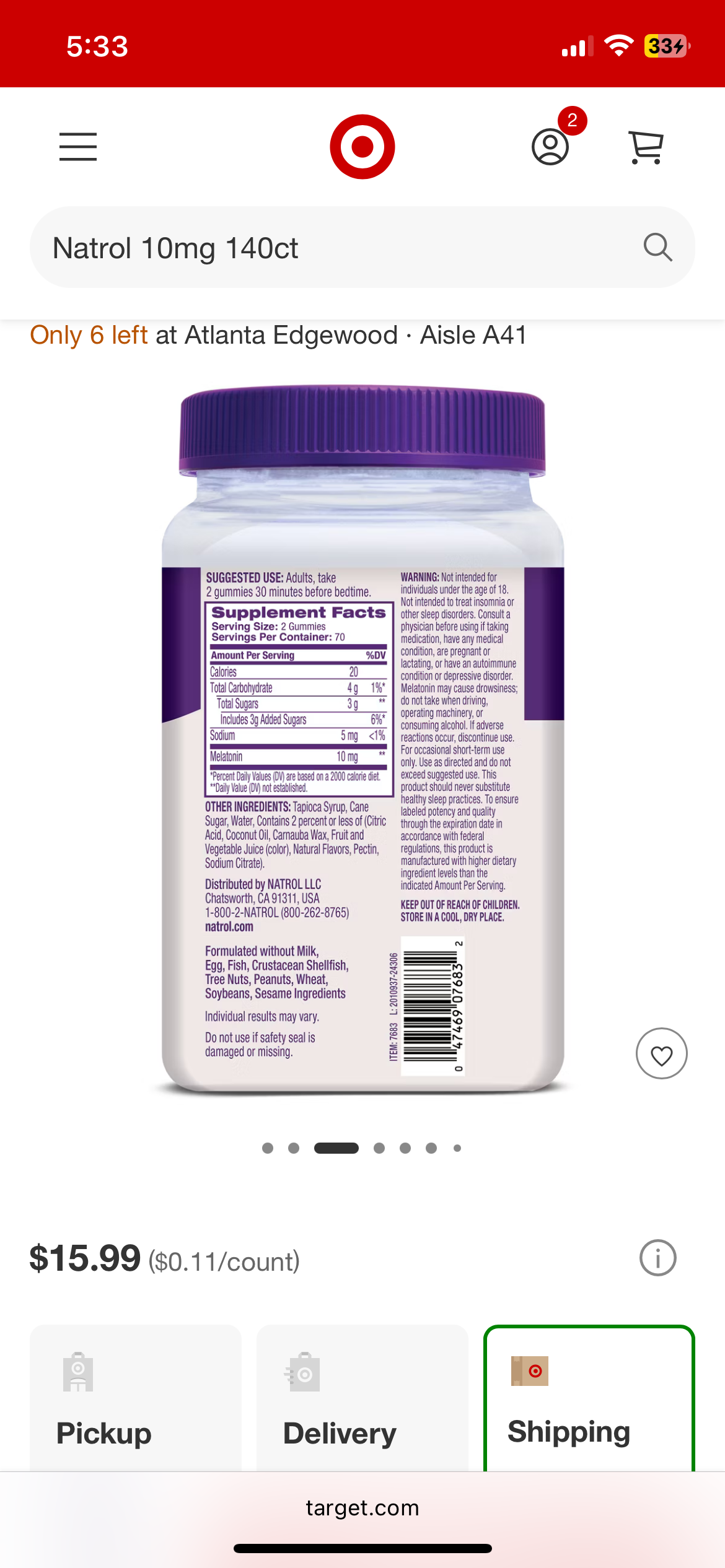 Natrol 10mg Sleep Aid Gummies - Strawberry - 140ct